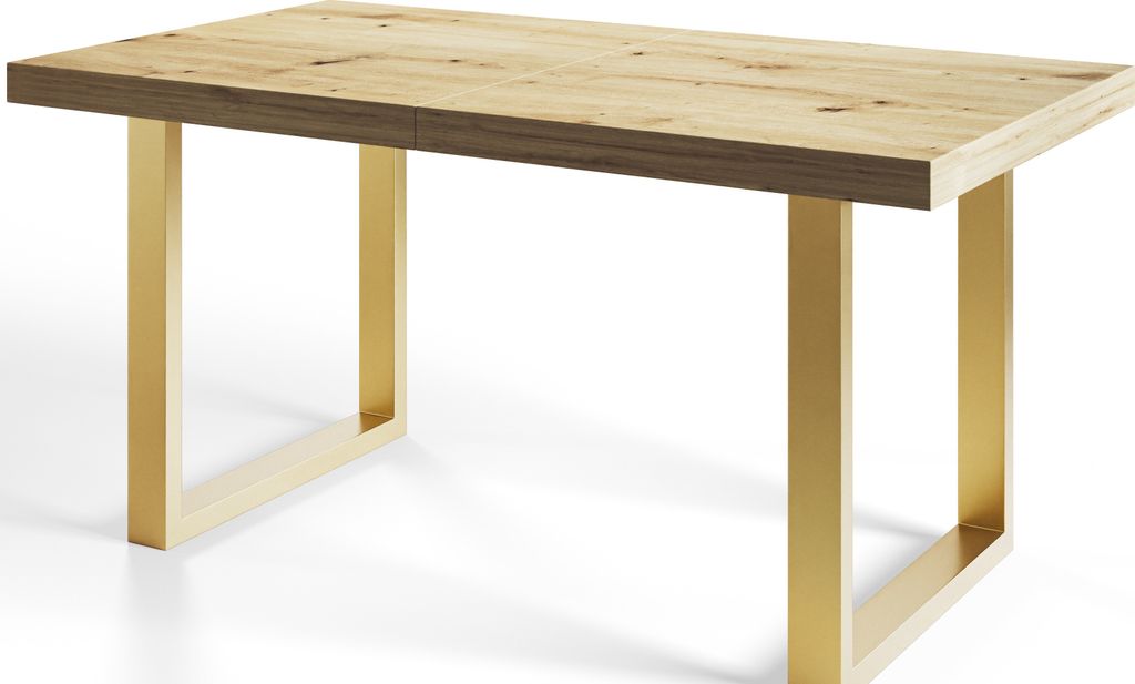 Alpi Moebel, Rechteckig Esstisch Loft-U, Ausziehbarer Tish 120-220x80x77 cm, Artisan mit Gold Metallbeinen
