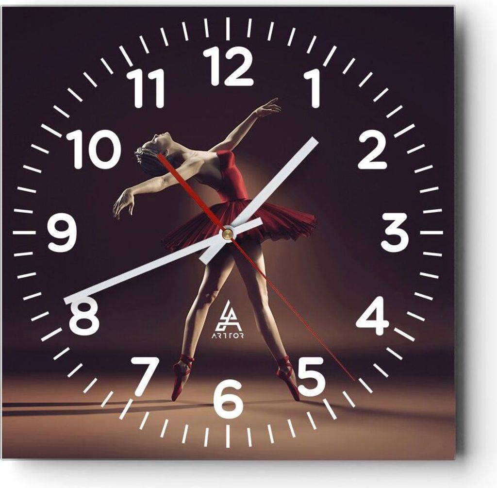 Wanduhr - Quadrat - Glasuhr - Ballerina Rot Kleid - 40x40cm - Schleichendes Uhrwerk - Lautlos - zum Aufhängen bereit - Dekoration Modern - Wanddek...