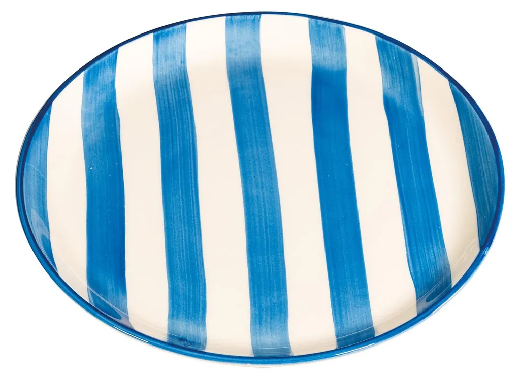 Service de 2 Grandes Assiettes de 28 cm avec Rayures Azur Artisanales