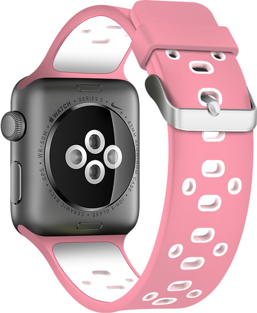 Armband für Apple Watch Series 8 7 6 5 4 3 2 1 SE - Silikon Ersatzarmband Premium Silicon Band Armband - Rosa/Weiß - 38mm 40mm 41mm
