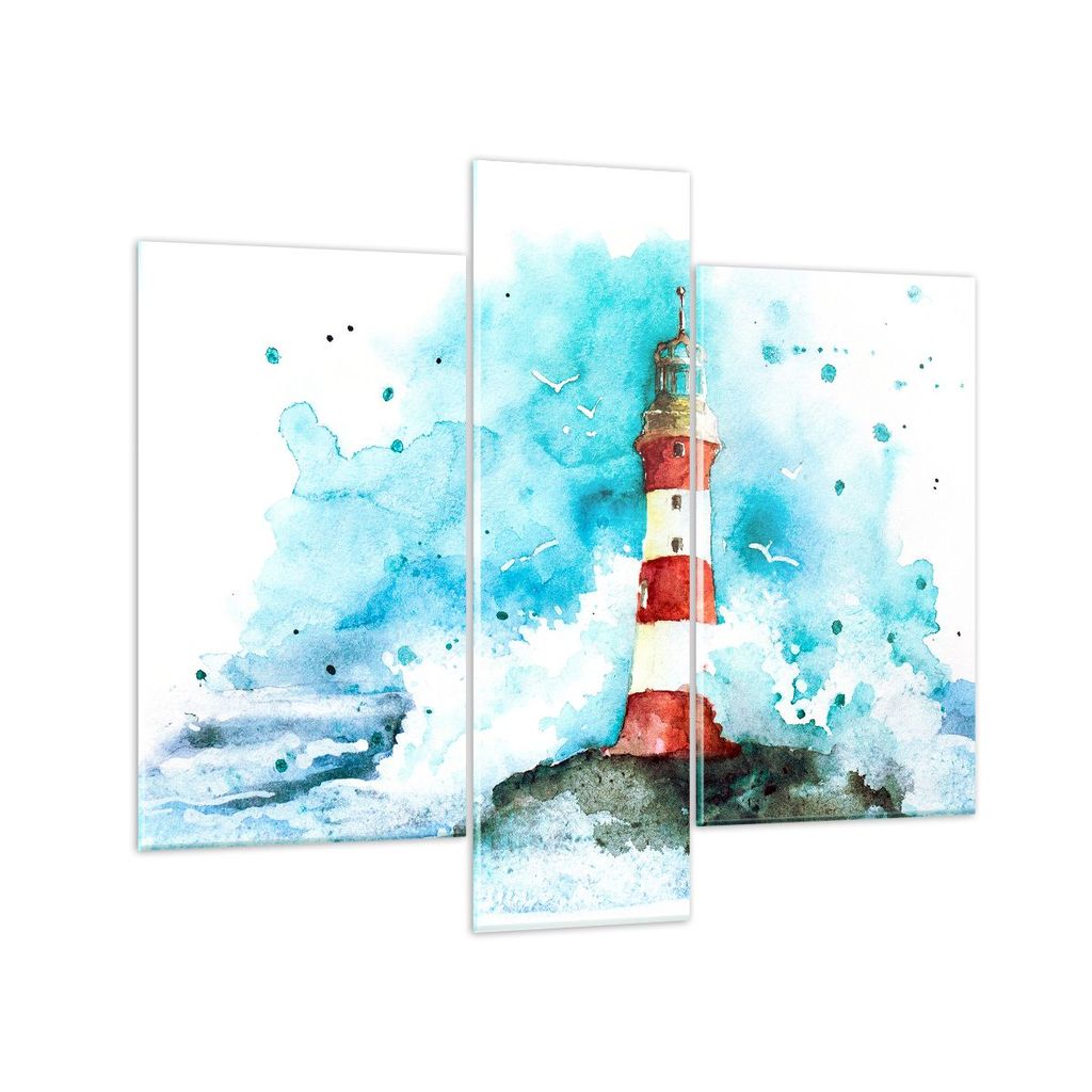 Bilder auf glas - Leuchtturm Wasser Illustration Welle - 95x80cm - Glasbilder - Wandbilder - Kunstdruck - Wanddekoration aus Glas - Glas Bilder - W...