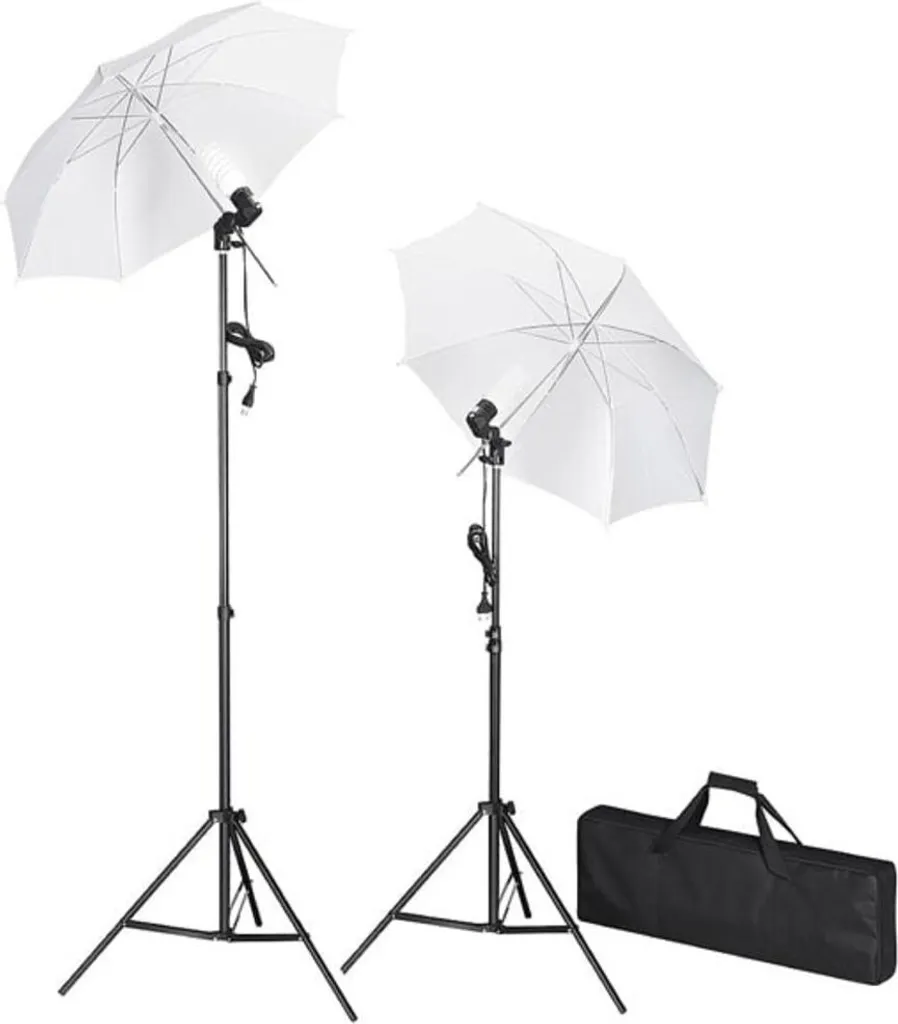 Kit éclairage studio anti-ombres avec parapluies de diffusion et pieds
