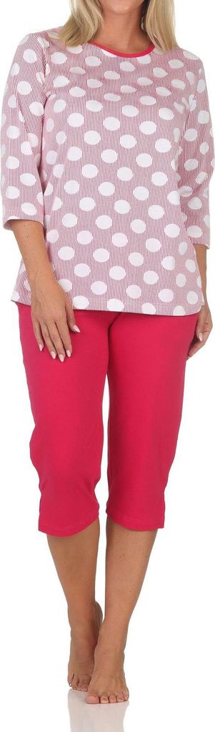 Normann Damen kurzarm Schlafanzug Capri Pyjama in Tupfen-Punkte Optik - auch in Übergröße ; pink , 60
