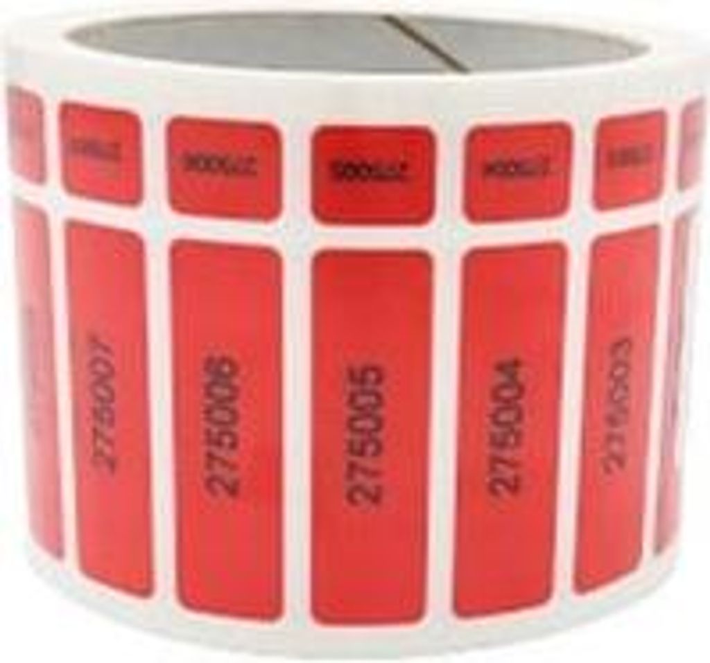 Selbstklebende Plombe, rot, mit Coupon, 50 x 15 + 12 mm