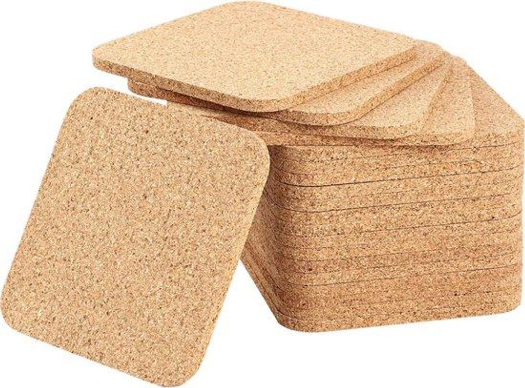 20 Stück 5 mm dicke Holz-Kork-Fußplatten, absorbierende quadratische Kork-Getränkeunterlagen, 4 x 4 Zoll