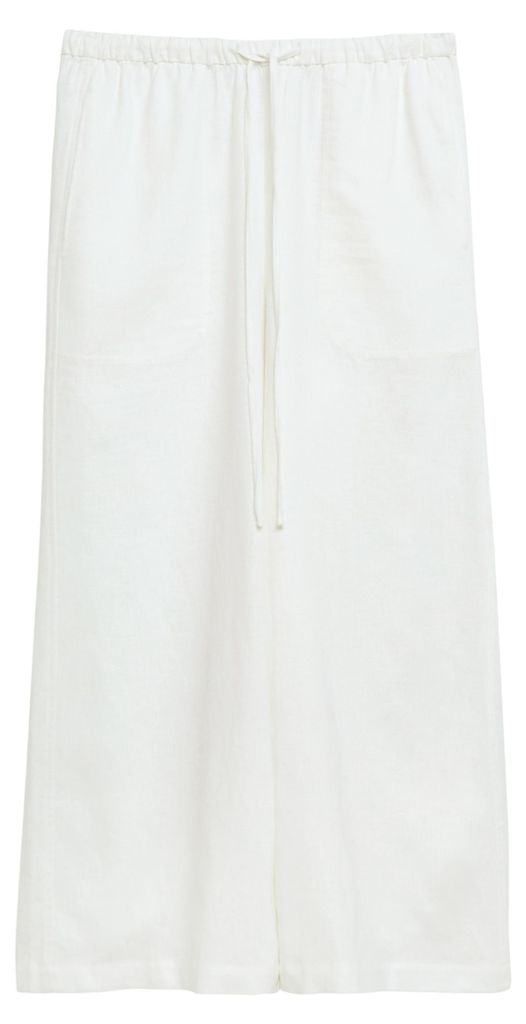 Comma Culotte Hose Wide Leg mit High-Rise-Bund aus Leinen-Lyocell-Mix, Weiß, Größe 42