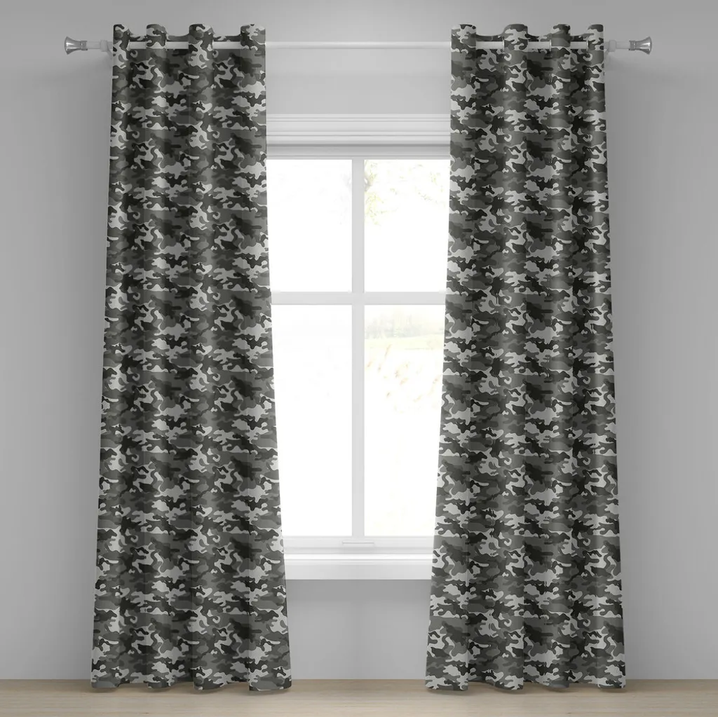 Paire de rideaux occultants camouflage gris décoratifs 280x245cm