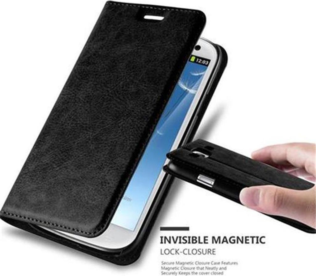 Cadorabo Hülle für Samsung Galaxy S3 / S3 NEO Schutz Hülle in Schwarz Handyhülle Etui Case Cover Magnetverschluss