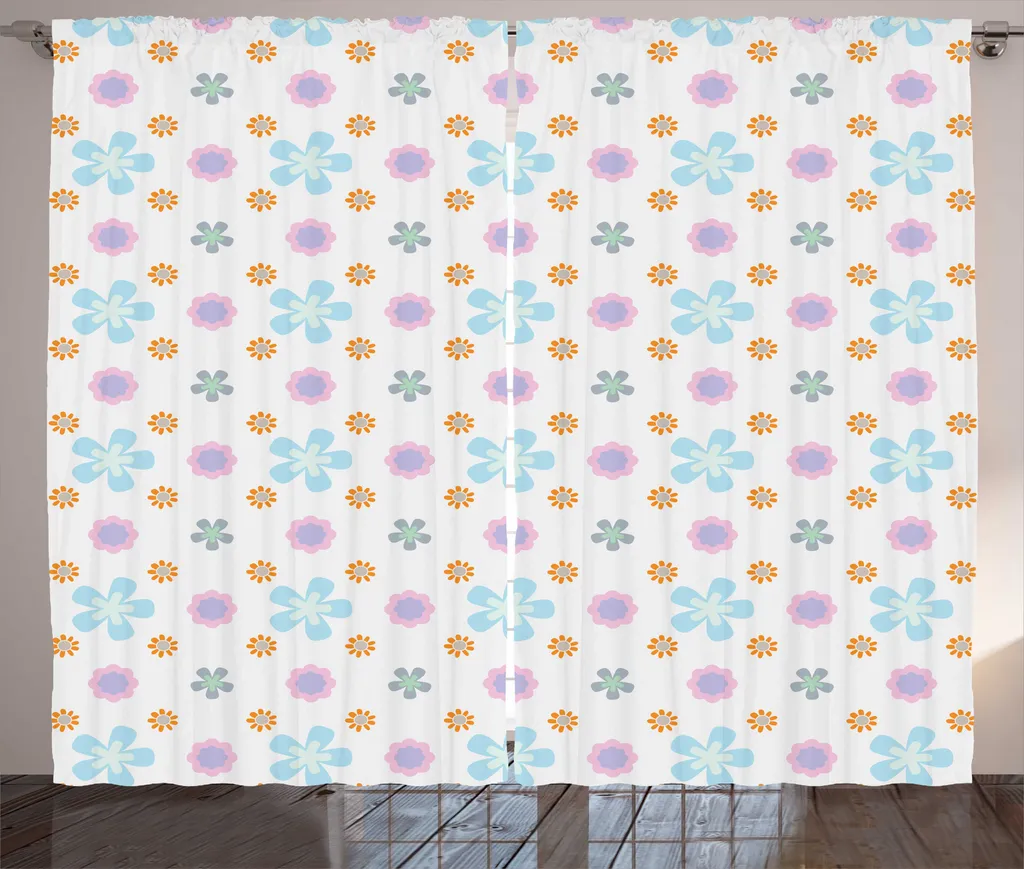 Rideaux à fleurs symétriques multicolores avec boucles et crochets fournis