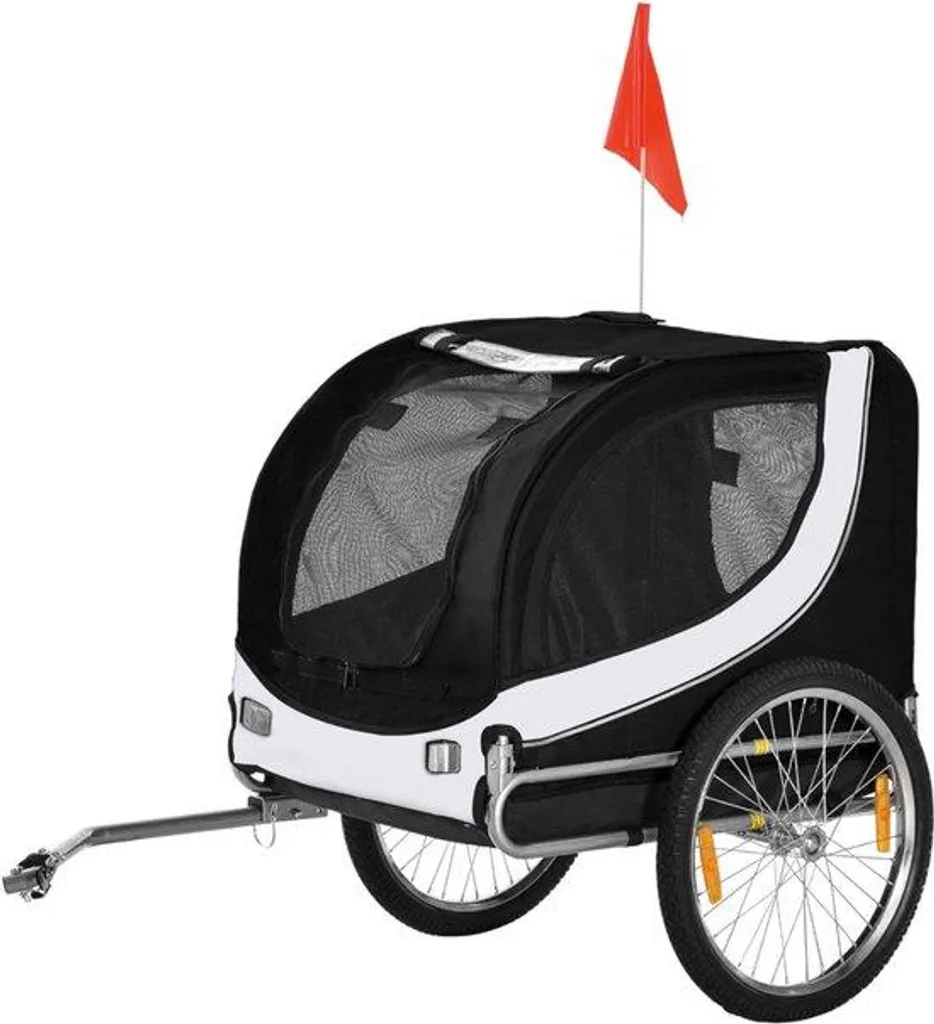 Chariot pour chien pliable 2 en 1 réfléchissant noir et blanc 130x73cm