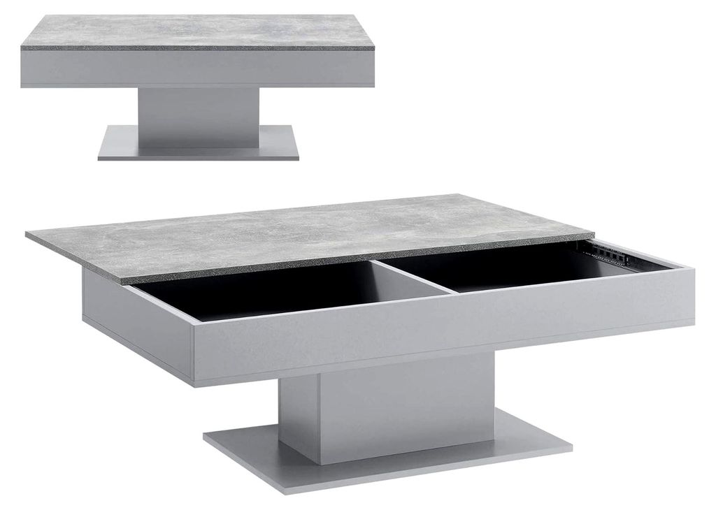 Couchtisch Lünen Wohnzimmertisch mit Stauraum und ausziehbarer Tischplatte rechteckig 2 Staufächer 40 x 110 x 60 cm Betonoptik/Grau