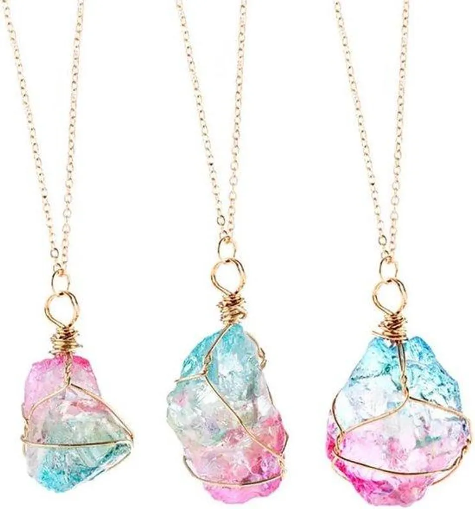 Collier en quartz arc-en-ciel et pierres naturelles irrégulières 45cm