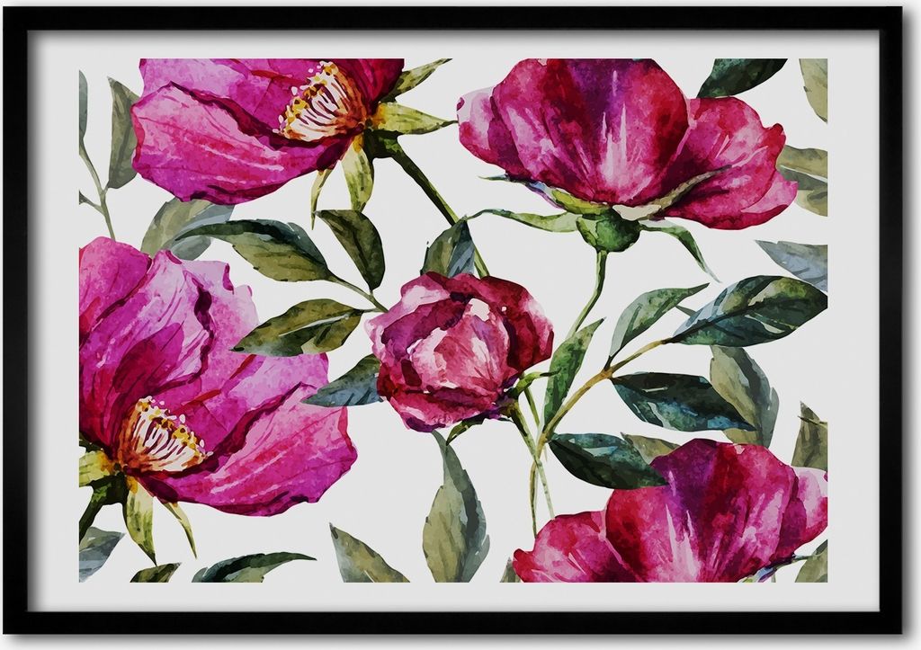 Bild - Bilder - Bilderrahmen - 70 cm x 50 cm - MDF-Rahmen, Wandkunst rosa Pfingstrosen