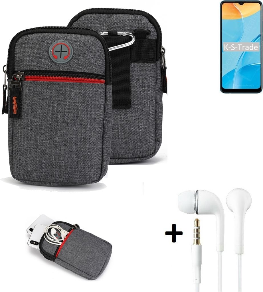 K-S-Trade Gürteltaasche + Kopfhörer kompatibel mit Oppo A35 Handy Tasche Holster Schutz Hülle Handy Hülle grau Zusatzfächer 1x