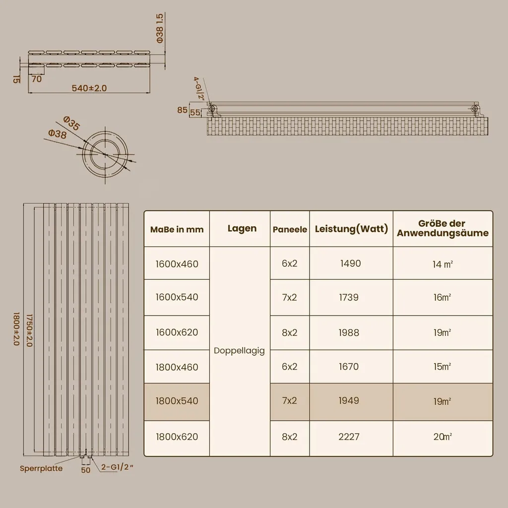 Radiateur Vertical 180 cm Blanc Double Paroi avec Raccord Central - 10
