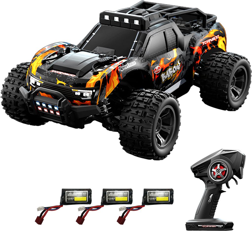 Ferngesteuertes Auto, Massstab 1:18, 28 km/h, Hochgeschwindigkeits-Gelaendewagen mit LED-Scheinwerfern, 4WD All Terrain Electric Crawler, Spielzeug...
