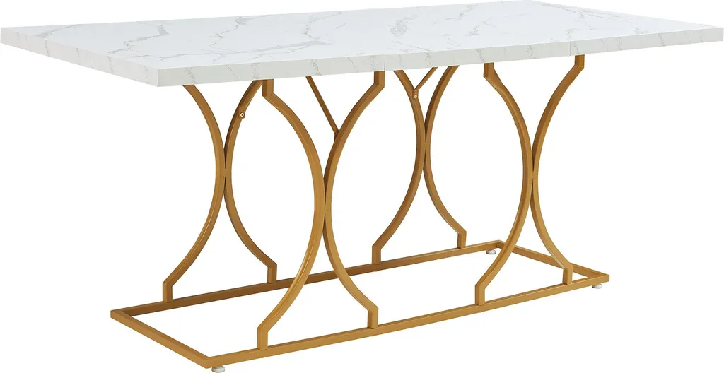 Grande table rectangulaire 6 places Figa blanc marbré et pieds or