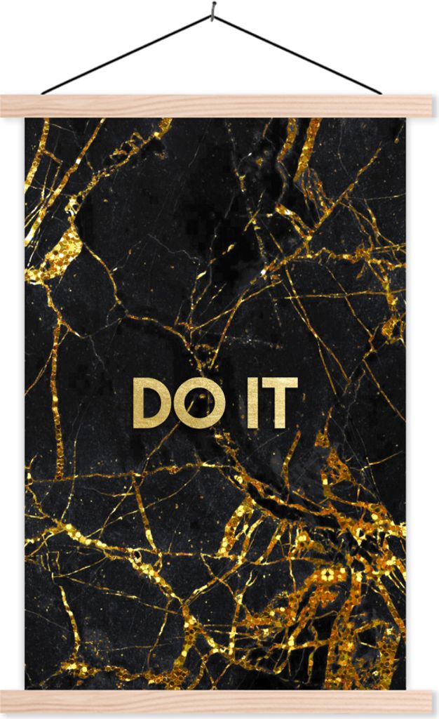 MuchoWow Textilposter Zitate - Motivation - Gold - Marmor 120x180 cm mit holzfarbenen Rahmen - Textil-Plakat
