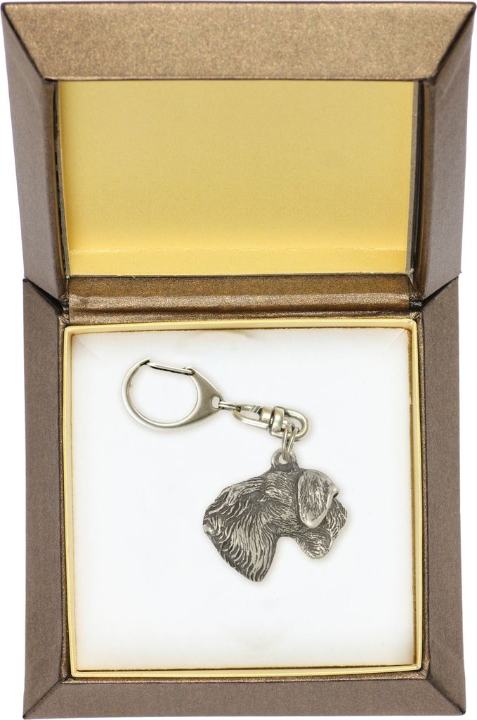 Tschechischer Terrier, Böhmischer Terrier, Český Teriér - Versilberter Schlüsselanhänger mit Hund in einer Geschenkbox, Handtaschenschmuck, R...