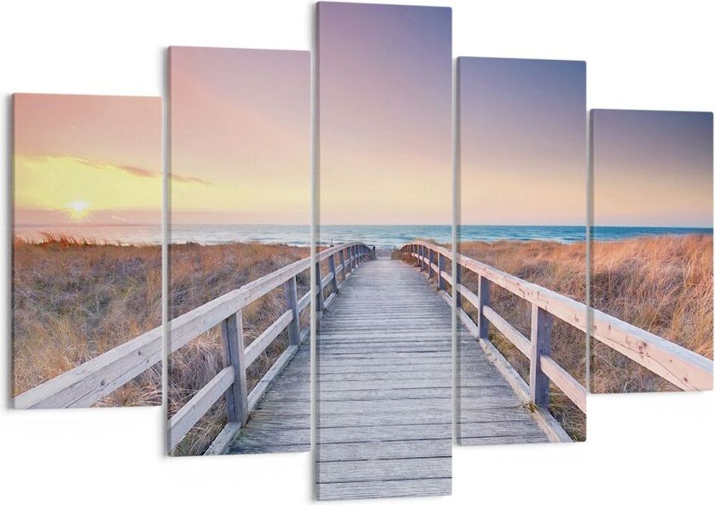 Bild auf Leinwand - Leinwandbild - 5 Teile - Weg Meer Brücke - 150x100cm - Wand Bild - Wanddeko - Wandbilder - Leinwanddruck - Bilder - Wanddekora...