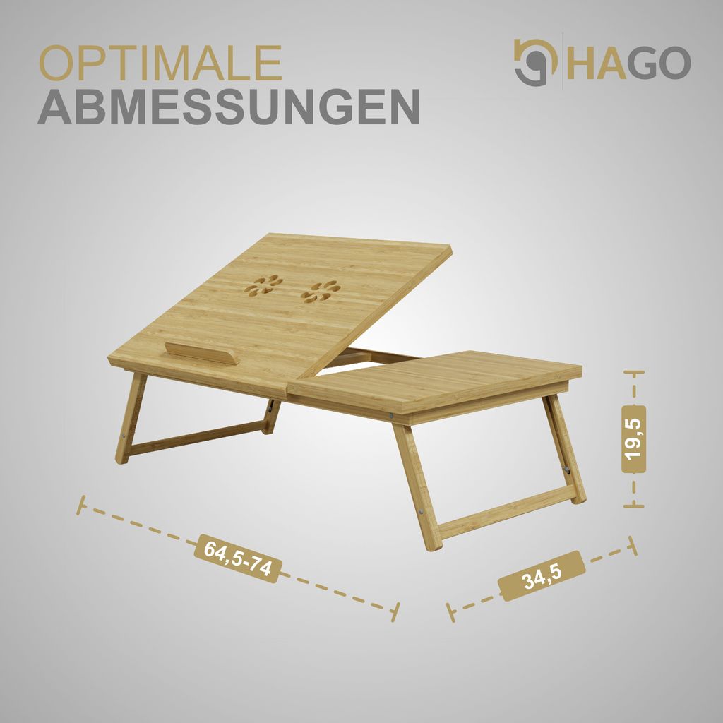 HAGO24 Laptoptisch 54x34cm Bambus Lapdesk Notebooktisch Produktbild 6