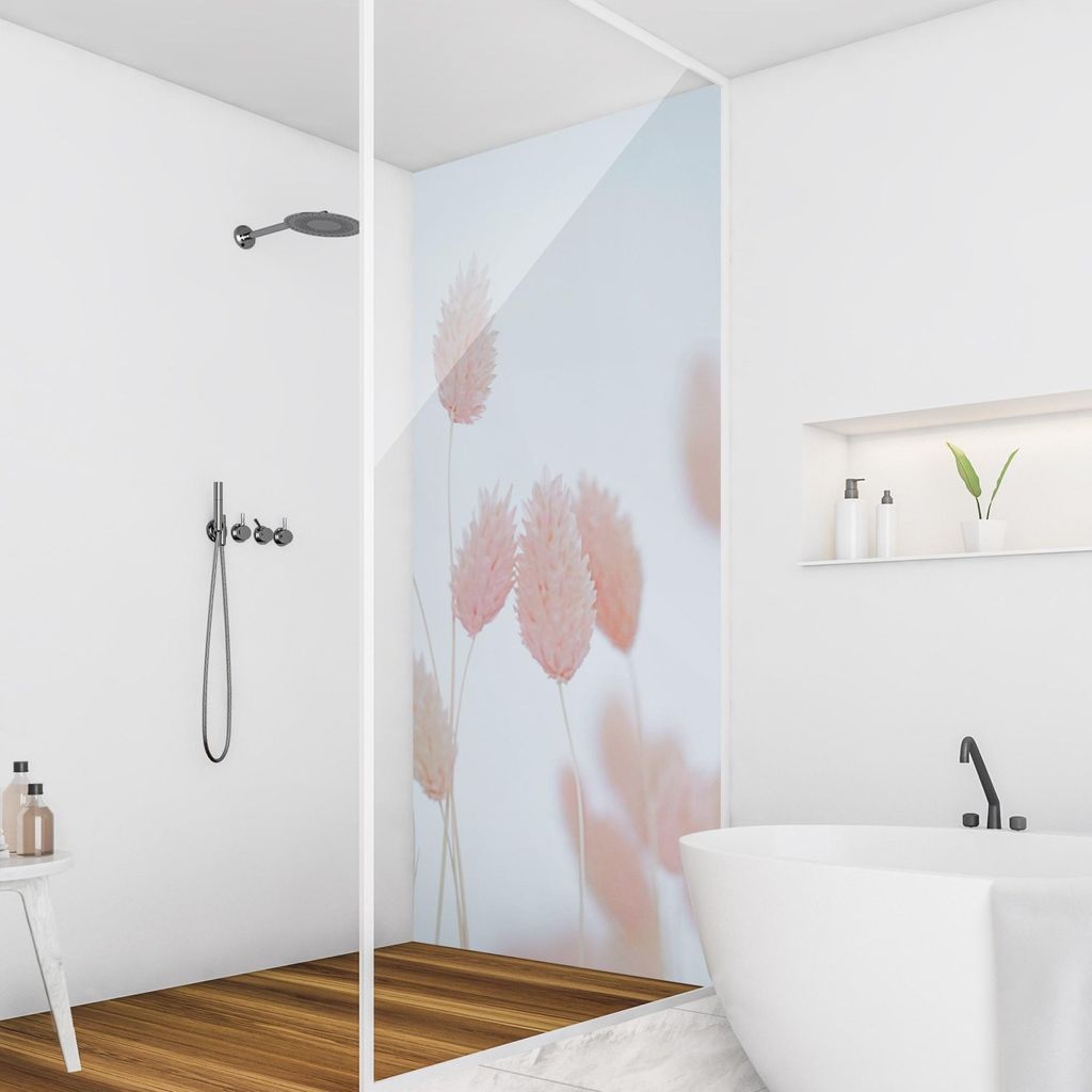 Duschrückwand mit Motiv selbstklebend - 0.35 mm Wandpaneel wasserfest Gräser beige Landhaus Badrückwand fugenlos Smart matt 110x200 cm