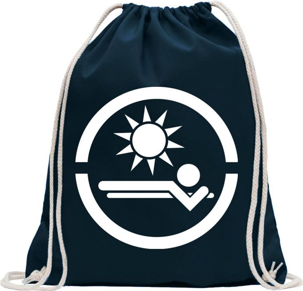 Kiwistar - Turnbeutel - dunkelblau - Sonnenstudio - Fun Rucksack Sport Beutel Gymsack Baumwolle mit Ziehgurt