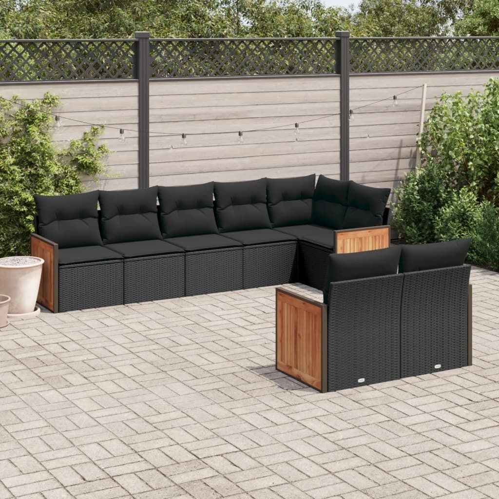 Möbel 8-tlg. Garten-Sofagarnitur mit Kissen Schwarz Poly Rattan - Gartenmöbelgarnituren 3260228