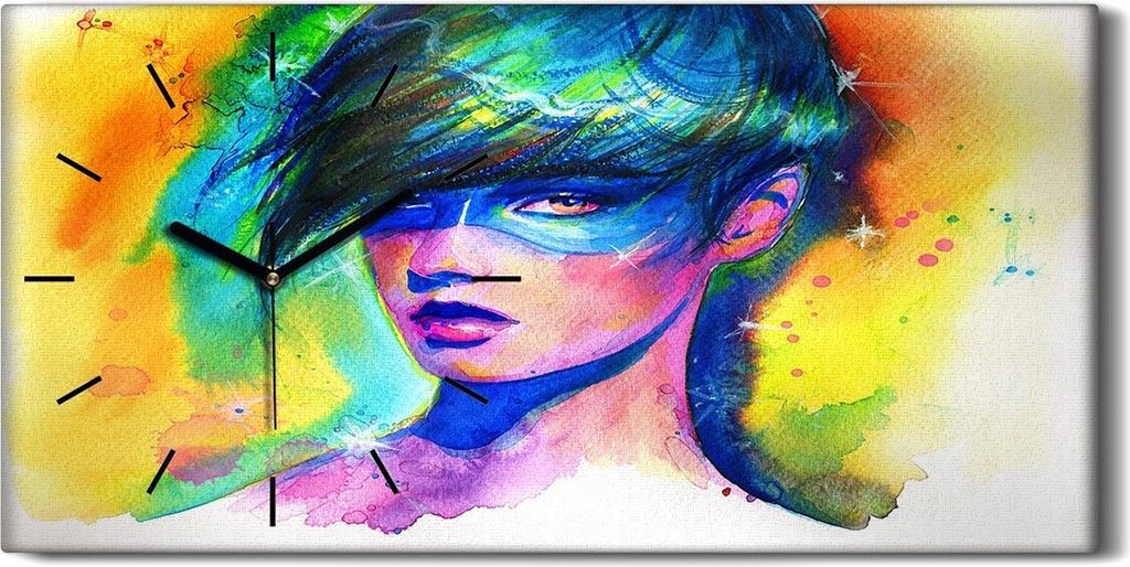 Wandbild Leinwand Bilder Wanduhr 60x30 Fantasie Galaxie Mädchen Aquarell - schwarze Hände