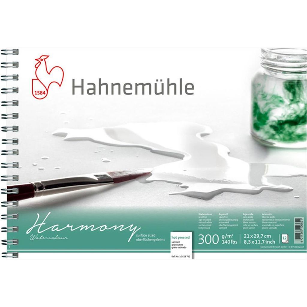 Hahnemühle Harmony Watercolour Aquarellblock - 300 g/m² - satiniert - A4 spiralisiert - 12 Blatt