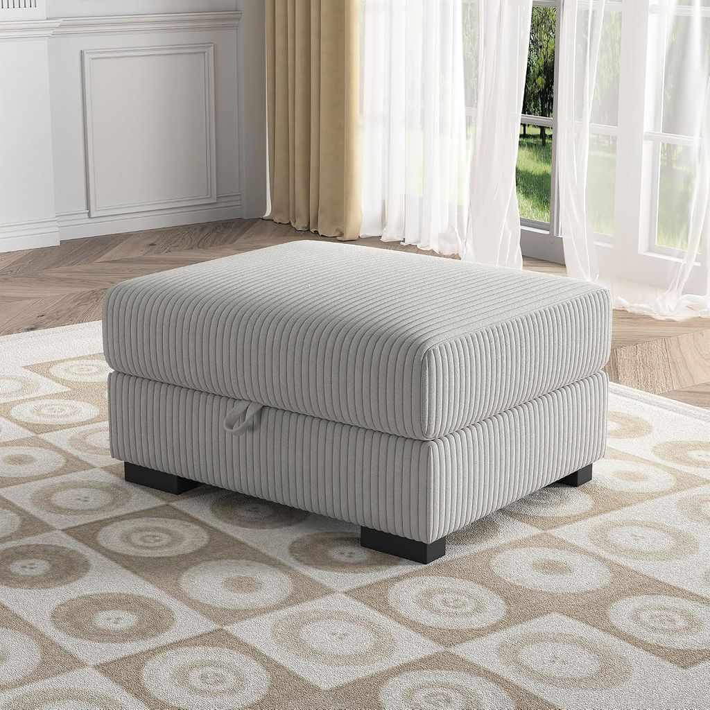 Sitzhocker mit Stauraum aus Cordstoff in Grau, Produktbild 