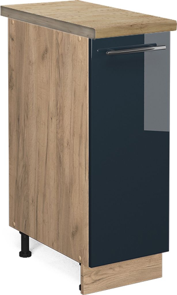 Apothekerschrank Vicco Fame-Line Dunkelblau Hochglanz 30 cm , AP Eiche, Model 49632