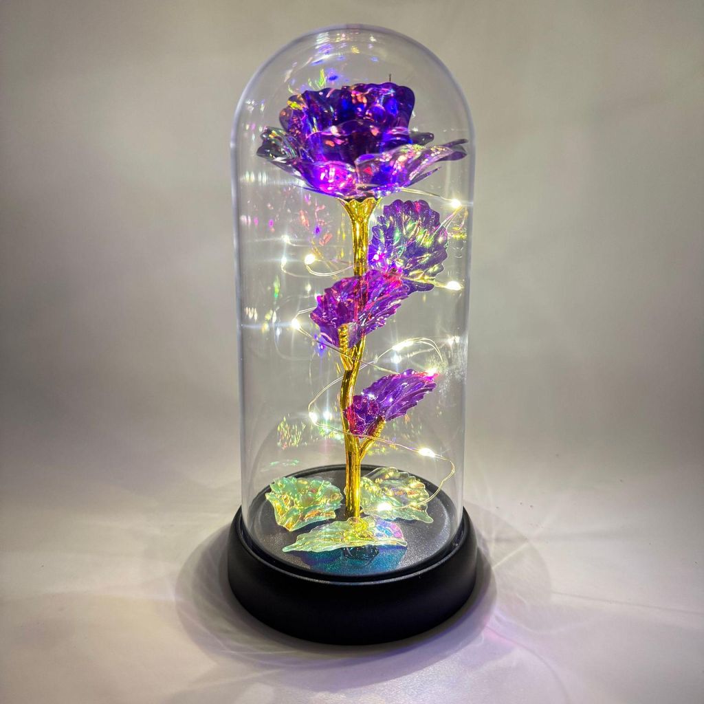 Minicee Ewige Rose in Acrylglas mit LED – 18 cm – Romantische Rose Geschenkidee für Valentinstag, Geburtstag & Hochzeit Lila