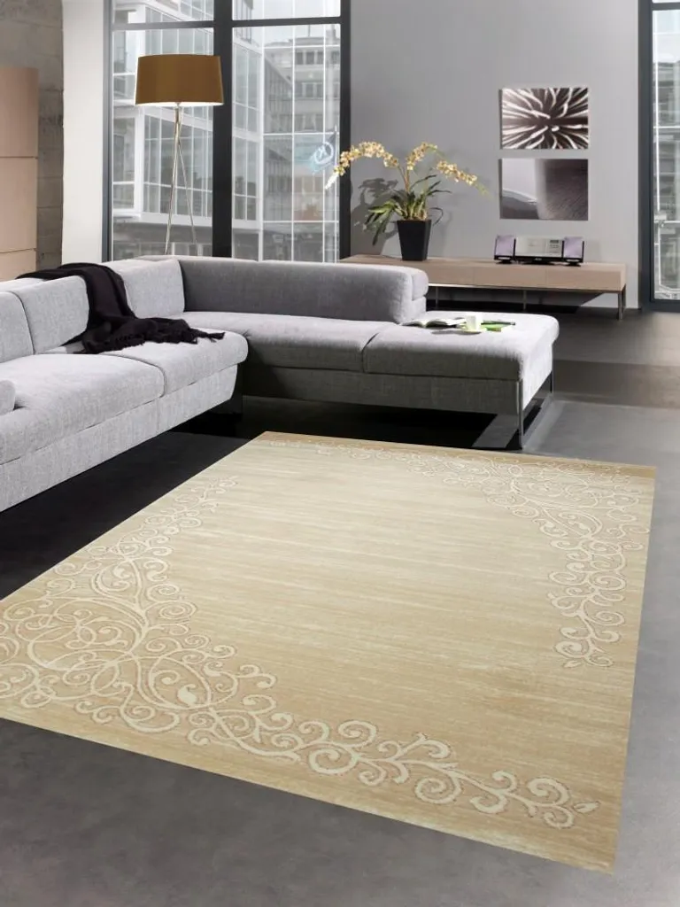 Tapis scintillant beige crème à motifs design salon élégant - 120x160cm