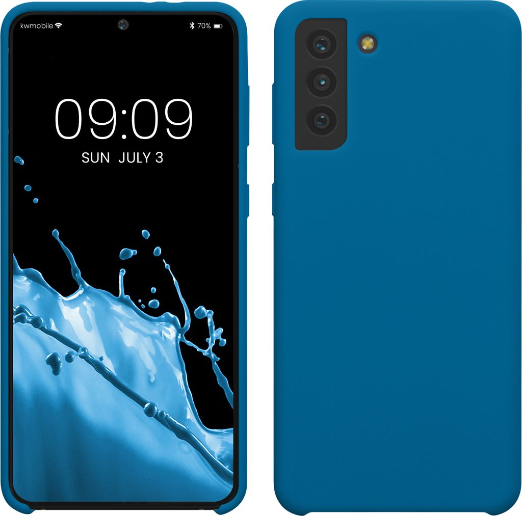 kwmobile Hülle kompatibel mit Samsung Galaxy S21 Plus Hülle - Silikon Handy Case - Handyhülle weiche Oberfläche - kabelloses Laden - Blue Reef