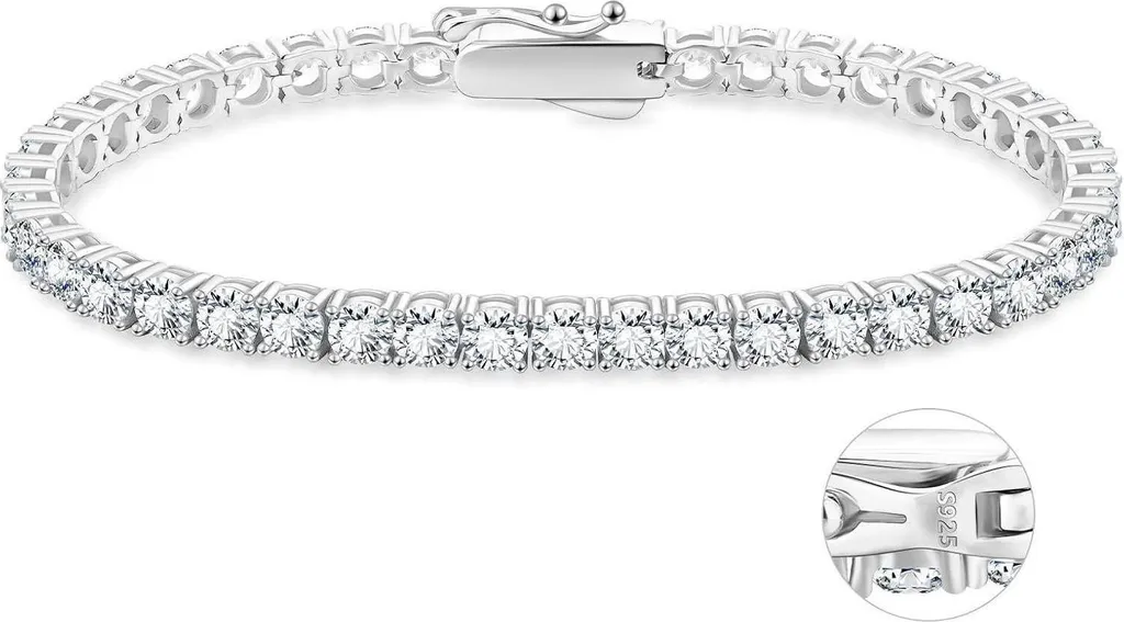 Bracelet de luxe pour homme en argent et cristaux scintillants 19cm 4mm