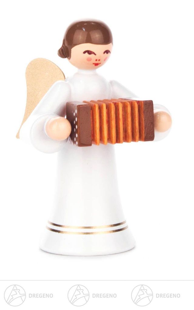 Engel mit Ziehharmonika, langer Rock, farbig Höhe ca 6 cm NEU