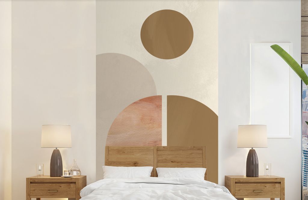 MuchoWow Fototapete für Wohnzimmer oder Schlafzimmer Wandtapete Vinyl Motivtapete Rosa - Braun - Design - 120x240 cm - Hintergrundbild