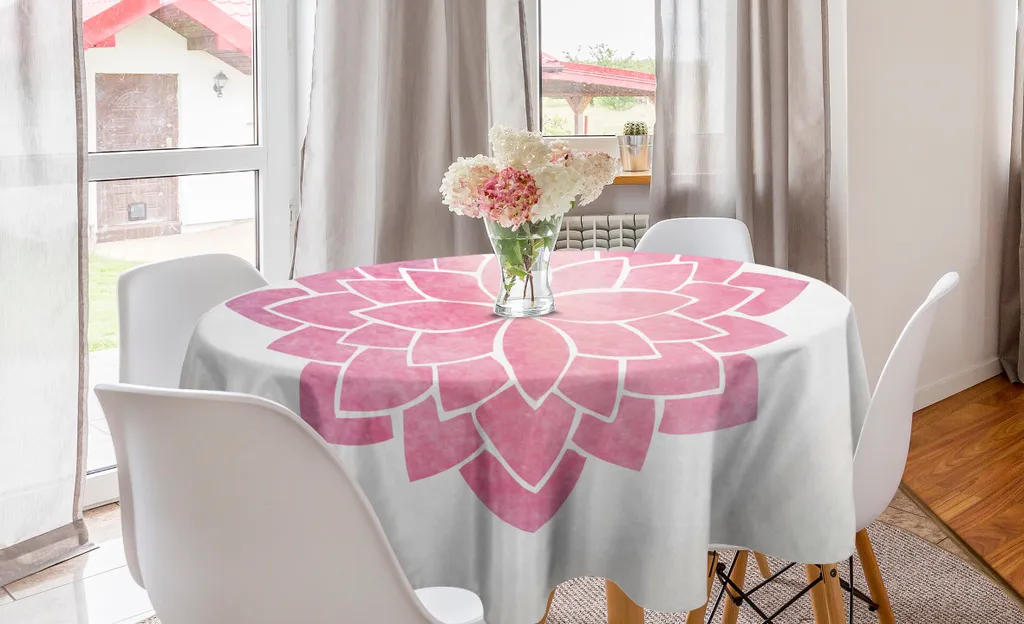 ABAKUHAUS Rosa Mandala Tovaglia rotonda, Yoga Lotus Flower Art, Tovaglia circolare per sala da pranzo Cucina Decorazione, 150 cm, Rosa baby