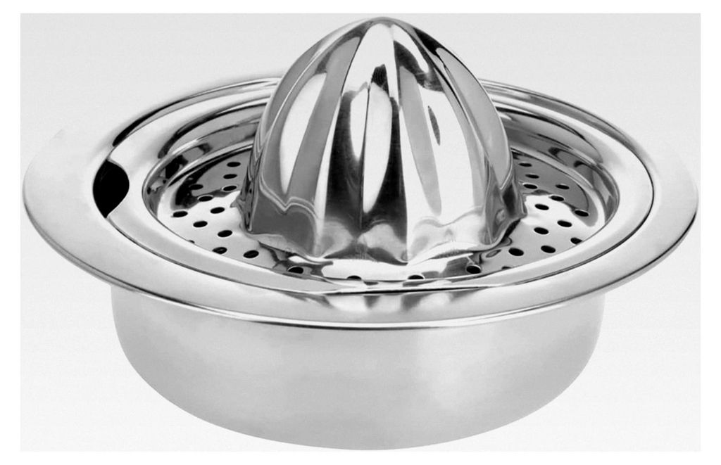Zitruspresse mit Behälter, Durchmesser: 16 x 7,5 cm, Fassungsvermögen: 350 ml, Rostfreier Edelstahl, Silberfarben