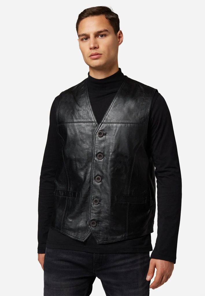 Ricano Herren Lederweste 321 Vest Lammnappa – schwarz / 3XL