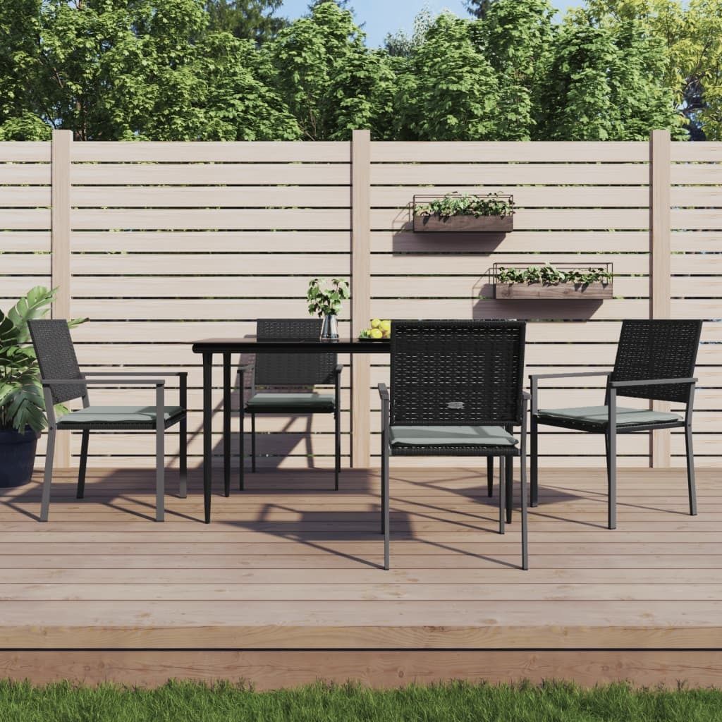 The Living Store Gartenstühle mit Kissen 4 Stk. Schwarz 54x62,5x89cm Poly Rattan
