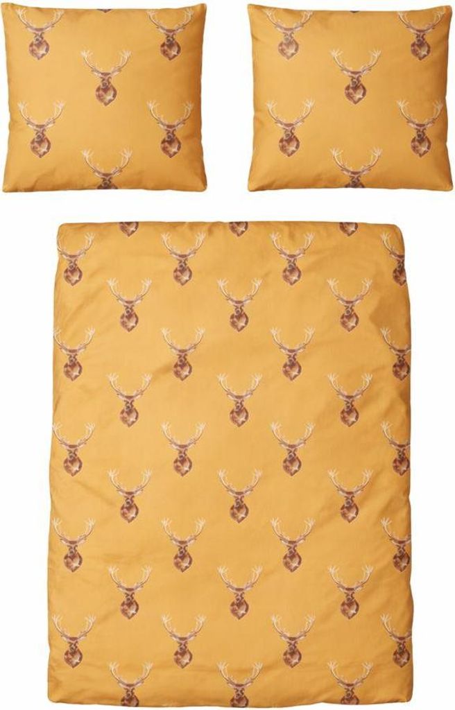 Traumschloss Micro Flanell Bettwäsche - Hirsch Muster 155 x 220 cm gold Hirsch, Muster, gold