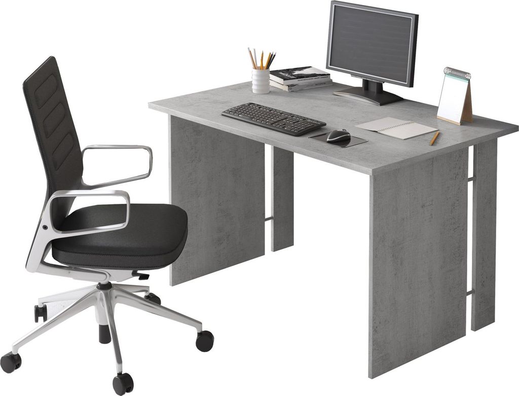 Dmora Schreibtisch Ullano 119x78,2x75h cm Beton Grau, Modular mit Kabeldurchlässen
