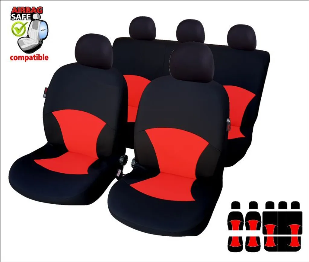 SB630 Set Coprisedili Auto Universali Nero Rosso | Alta Qualità