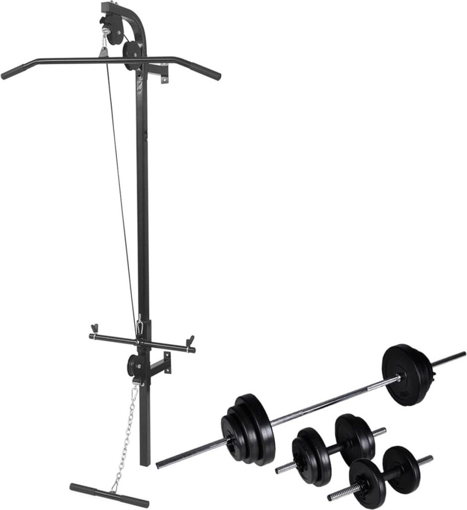 Fitnessstation Wandmontage mit Langhantel Kurzhantel Set 30,5kg