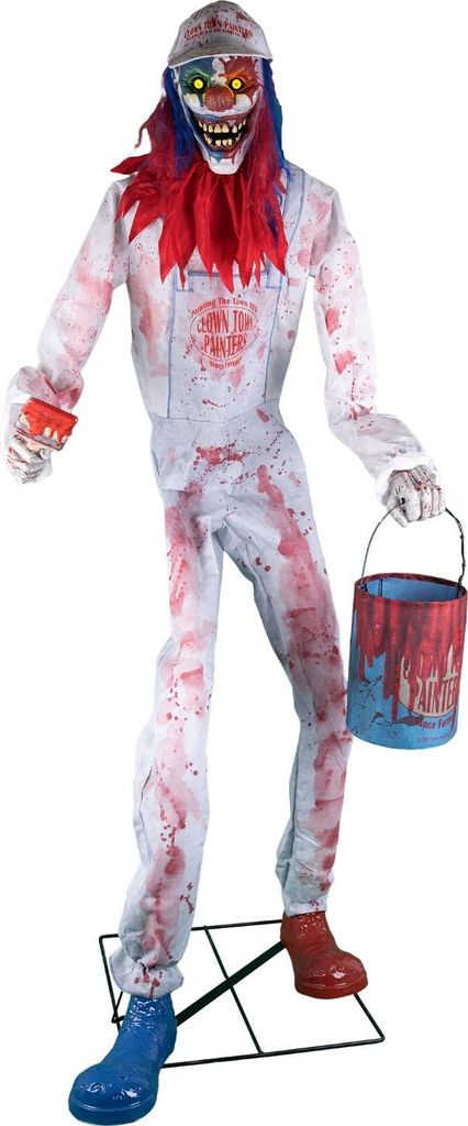 Halloween-Animatronic-Puppe: Arty Teuflischer Clown mit Farbtopf – Licht, Bewegung & g