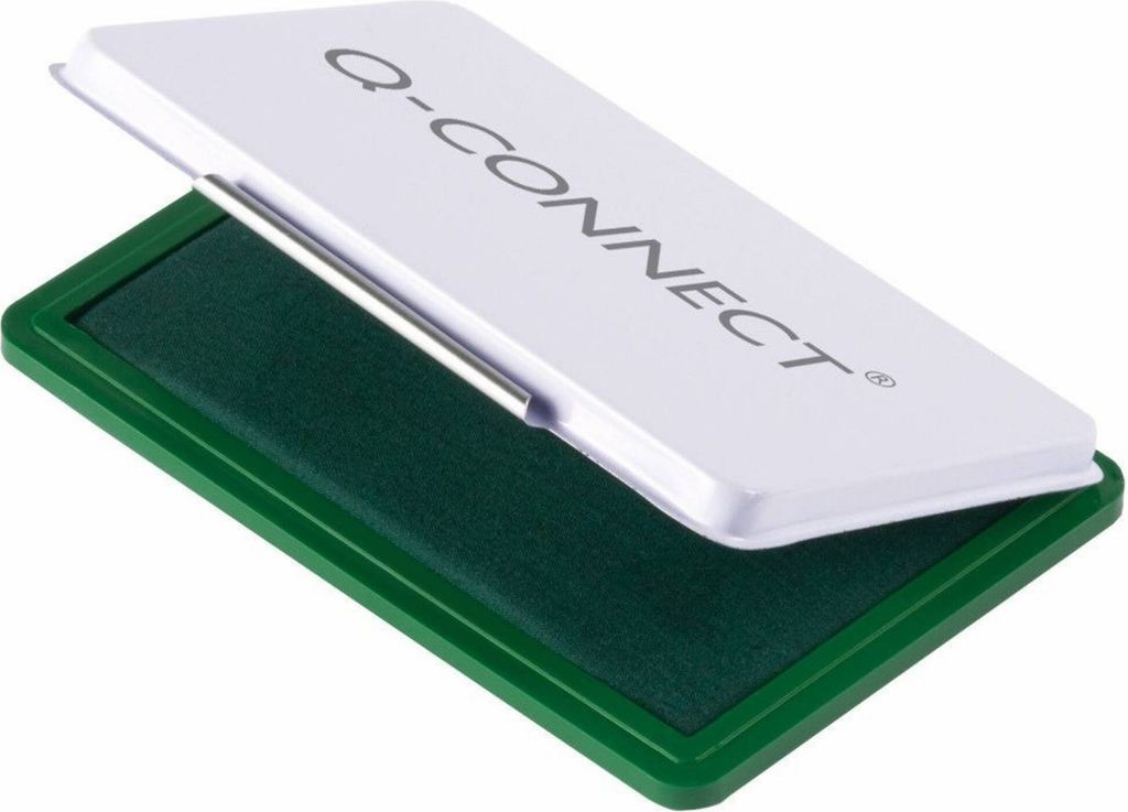A green ink pad with a white lid, showing the brand name.