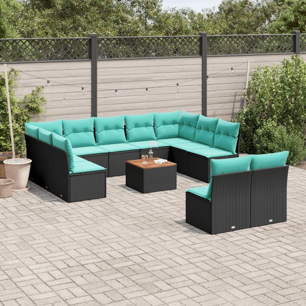"2026 Aktion"12-tlg. Garten-Sofagarnitur - CLORIS - elegantes Design - Gartenlounge Set - mit Kissen Schwarz Poly Rattan - Gartenmöbel Set Promoti...
