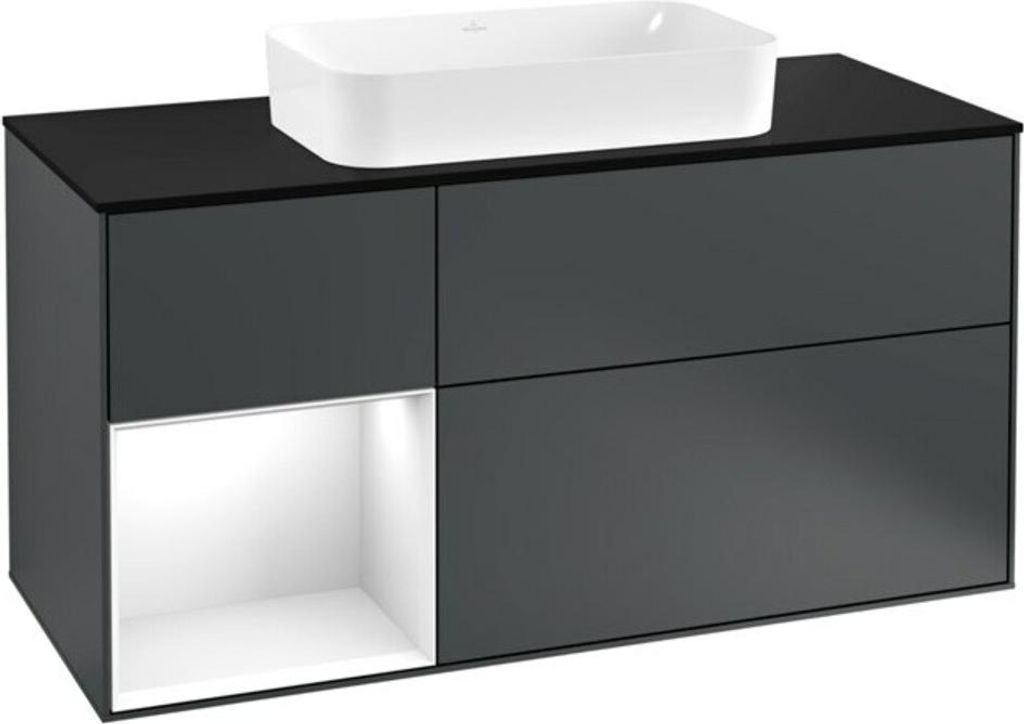 V&B Waschtischunterschrank Wandbeleuchtung Finion 120cm, Pl b m, Rg l g w La, md bl. m Lac